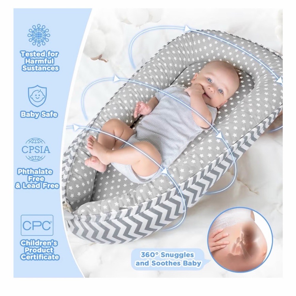 Gray Star Pattern Baby Protective Sleeping Nest - Picture 2 of 4